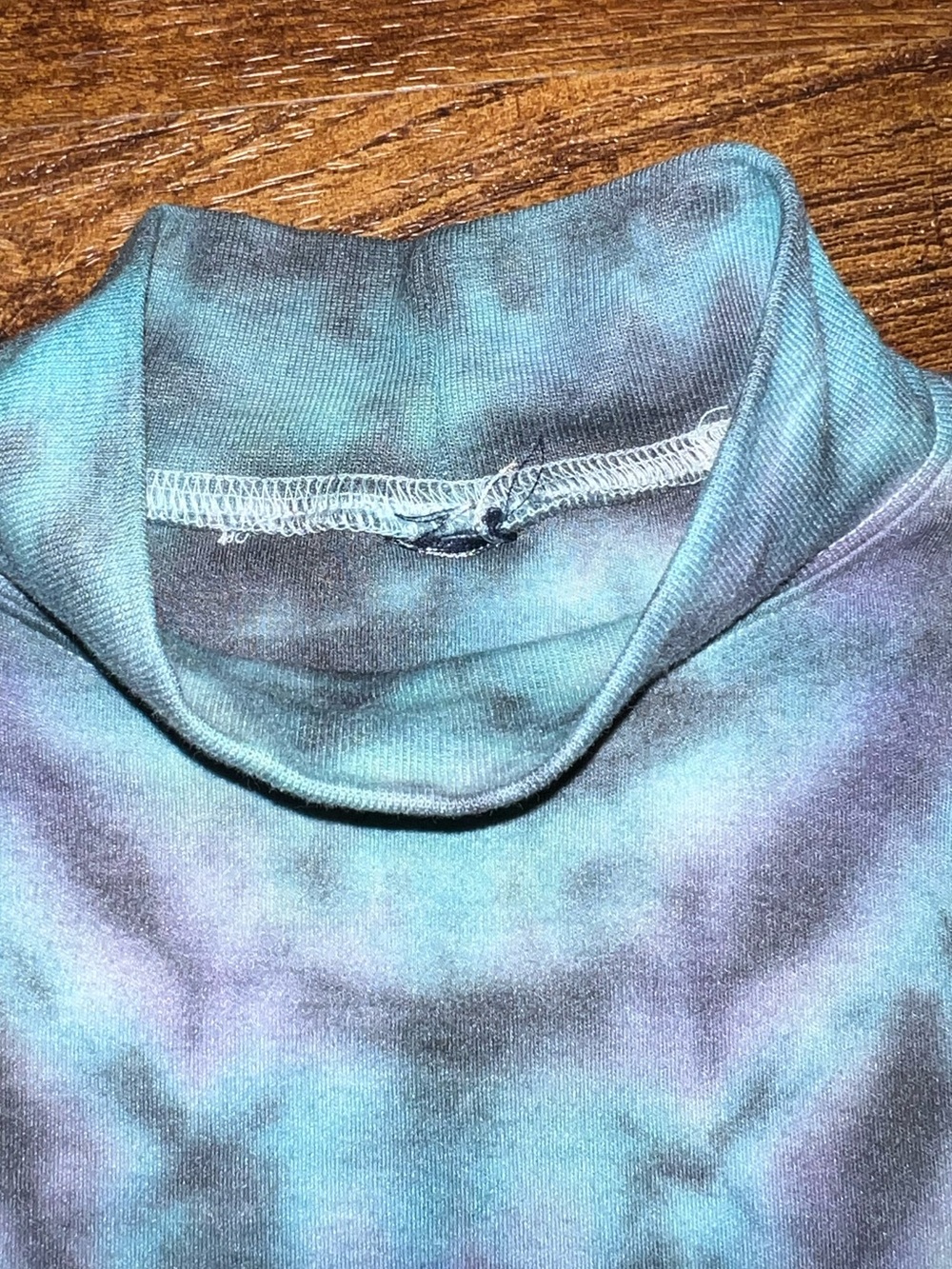 Teal Mock Neck Tie Dye Long Sleeve Sweatshirt Purple Psychedelic Hippie Size M - Picture 10 of 10